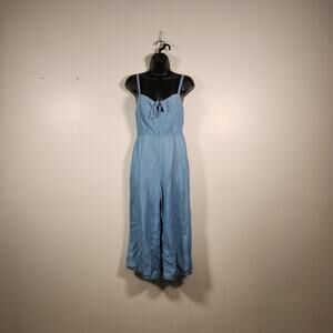OLD NAVY Spaghetti Strap Chambray Cropped Wide Leg Jumpsuit Womens XS Blue Tie